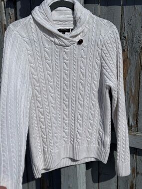Jeanne Pierre White Cable Knit Sweater Chunky Braided Heritage Funnel Neck Style